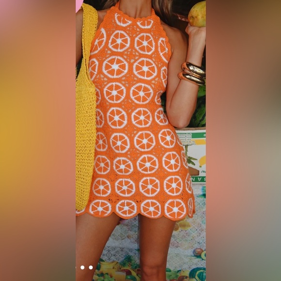 Show Me Your MuMu Pants - Happy Halter Mini dress Show Me Your MuMu size small orange crochet lined
